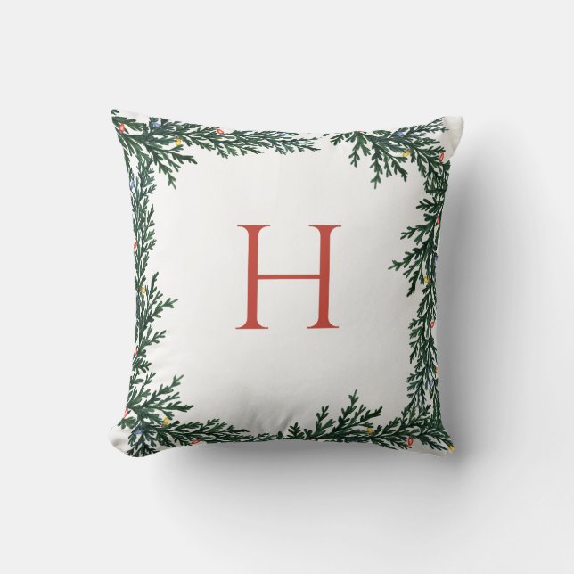 Coussin Monogramme des lumières et de la verdure de Noël (Recto)