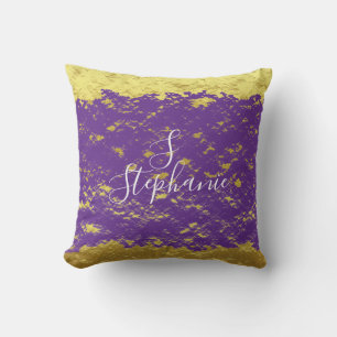Coussin Monogramme d'étincelle à huile d'or violet
