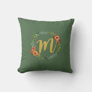 Coussin Monogramme d'or de la couronne de fleurs M initial
