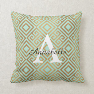 Coussin Monogramme d'or vert à la menthe moderne
