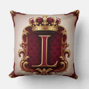 Coussin Monogramme doré majestueux avec couronne sur velou