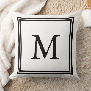 Coussin Monogramme double cadre noir et blanc classique