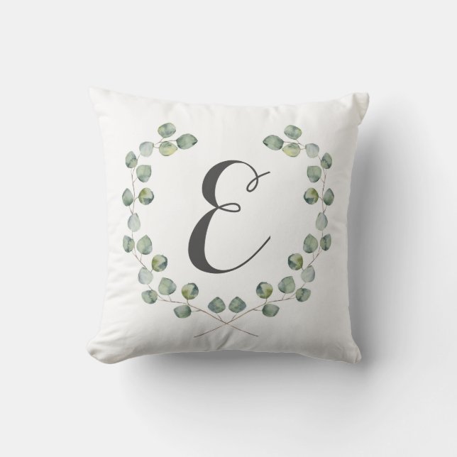Coussin Monogramme du cadre | de feuille d'eucalyptus (Recto)