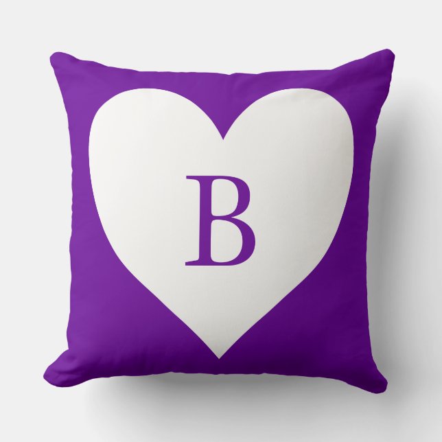 Coussin Monogramme du coeur pourpre et blanc (Recto)