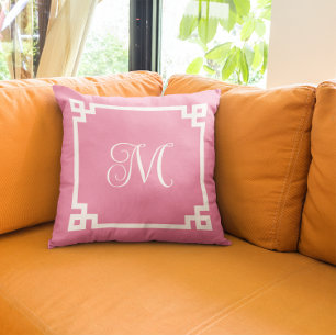Coussin Monogramme du script de bordure de clé grecque ros
