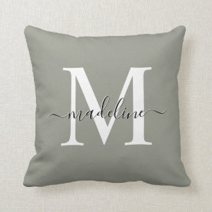 Coussin Monogramme Élégant de brouillard à feuillage pe
