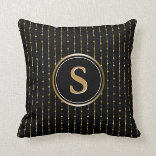 Coussin Monogramme élégant de motif de rayures de noir e