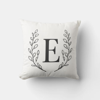Coussin Monogramme Élégant Initiale E Art Botanique en Lig