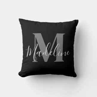 Coussin Monogramme élégant noir et gris