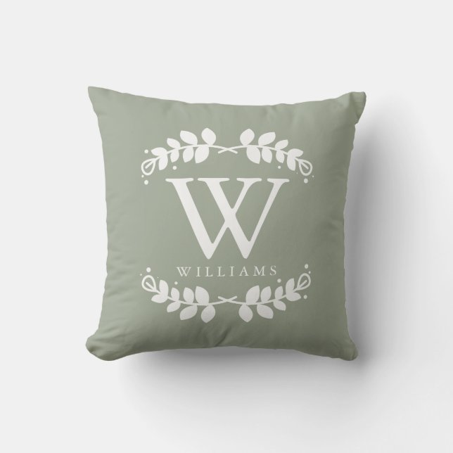 Coussin Monogramme Élégant Vert Sage (Recto)