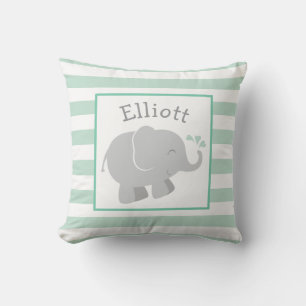 Coussin Monogramme éléphant gris et menthe moderne
