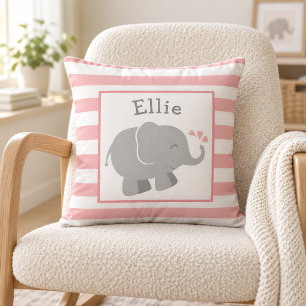 Coussin Monogramme éléphant gris et rose moderne
