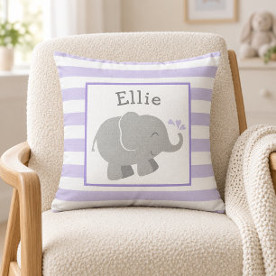 Coussin Monogramme éléphant moderne violet et gris