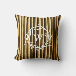 Coussin Monogramme en bambou rustique Lignes verticales Mo