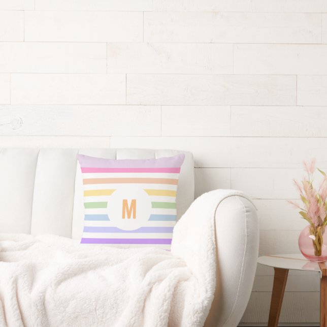 Coussin Monogramme en Blanc Cirque Pastel Arc-en-ciel rayu (Canapé)