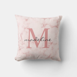 Coussin Monogramme en marbre rose or minimaliste Rose