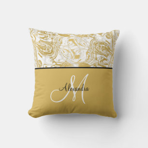 Coussin Monogramme en marbre simple Marbre blanc or et noi