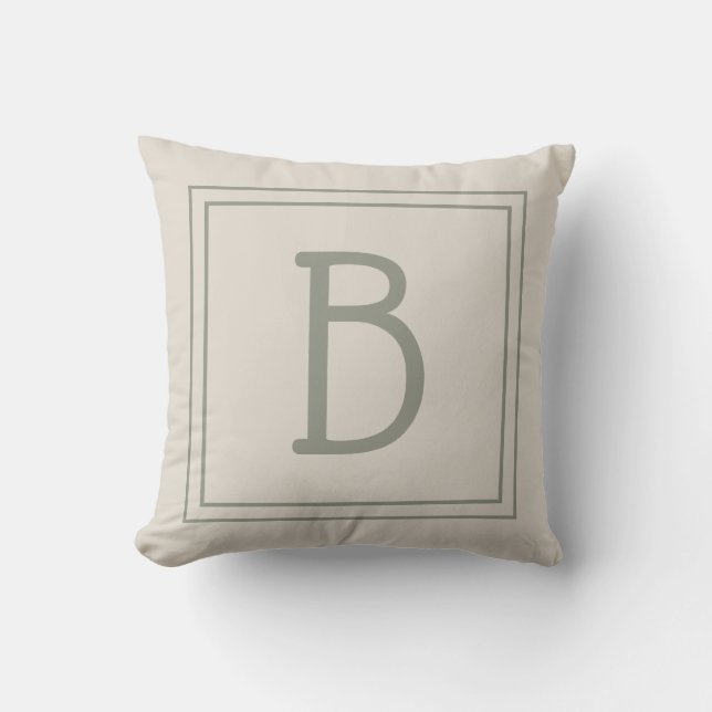 Coussin Monogramme encadré tendance Brun clair & Vert éter (Recto)