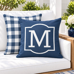 Coussin Monogramme entre parenthèses Navy Classique Blanc