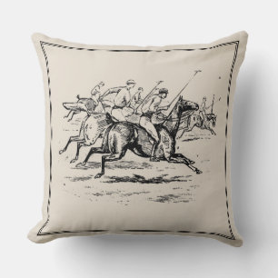 Coussin Monogramme Équestre Chevaux de Polo Vintage