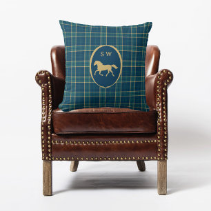 Coussin Monogramme équestre classique du cheval Tartan Pla