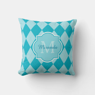 Coussin Monogramme et nom de fille de Jacquard turquoise d