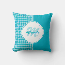 Coussin Monogramme et nom de l'Houndstooth turquoise moder