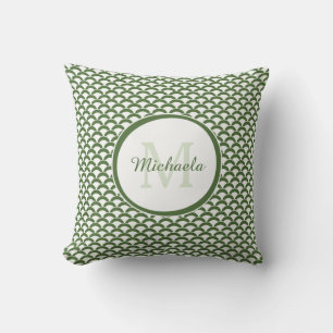 Coussin Monogramme et nom modernes en vert et blanc avec d