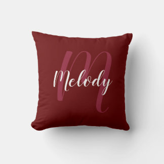 Coussin Monogramme et nom personnalisé Burgandy Red