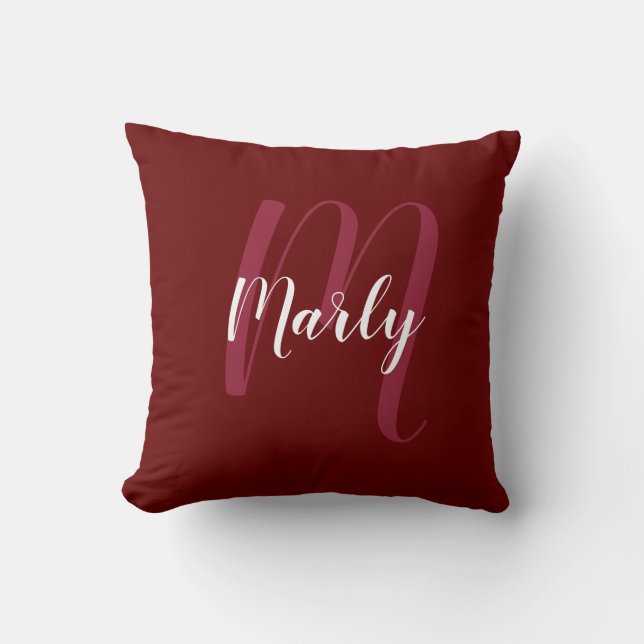 Coussin Monogramme et nom personnalisé Burgandy Red (Recto)