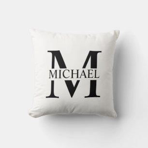 Coussin Monogramme et nom personnalisés blancs