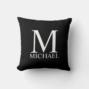 Coussin Monogramme et nom personnalisés en noir