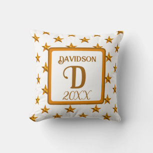 Coussin Monogramme étoile initiale orange or décoration ma