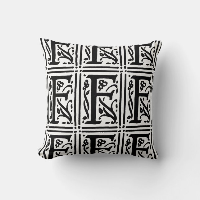 Coussin Monogramme F Modèle floral noir et blanc initial (Recto)