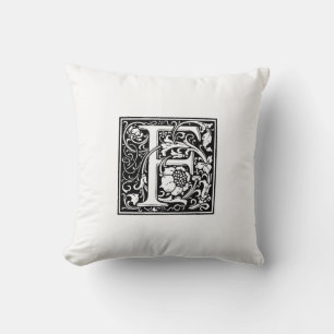 Coussin Monogramme F Modèle floral noir et blanc initial