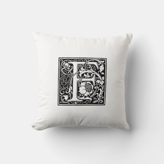 Coussin Monogramme F Modèle floral noir et blanc initial (Recto)