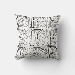 Coussin Monogramme F Modèle floral noir et blanc initial