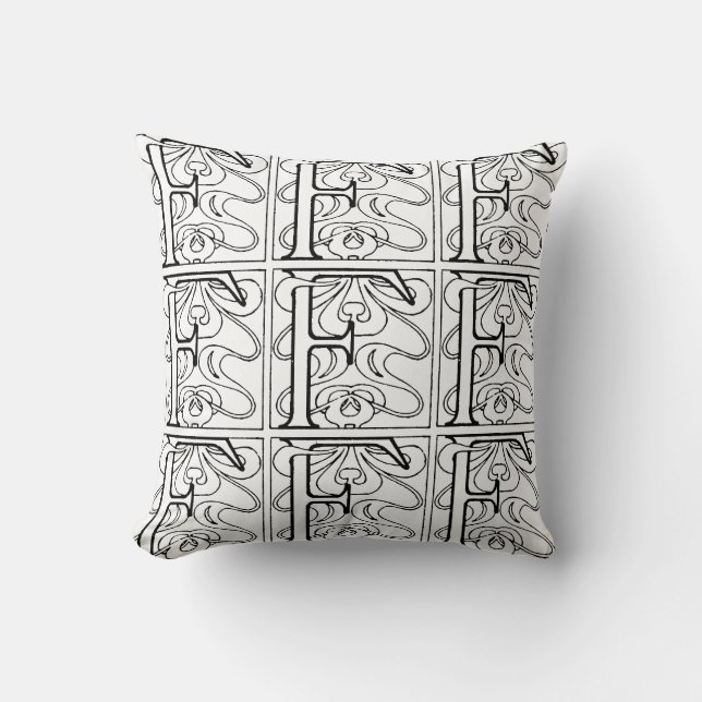 Coussin Monogramme F Modèle floral noir et blanc initial (Recto)