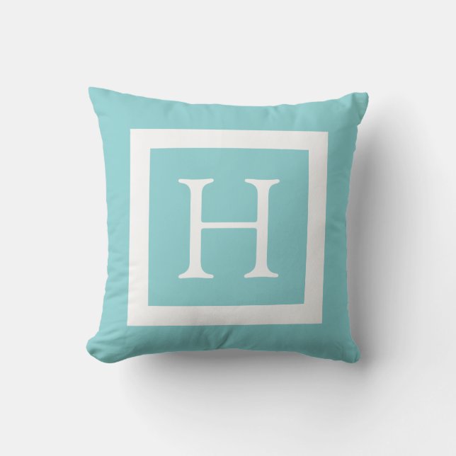 Coussin Monogramme fait sur commande blanc turquoise (Recto)