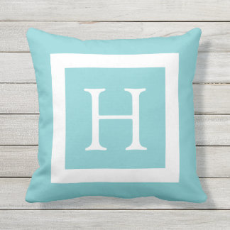 Coussin Monogramme fait sur commande blanc turquoise