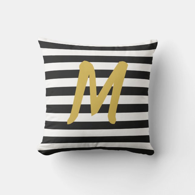 Coussin Monogramme fait sur commande d'or de Faux sur noir (Recto)