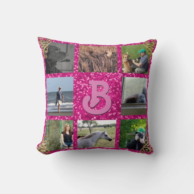Coussin Monogramme fait sur commande du rose | de collage (Recto)