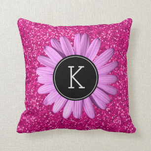Coussin Monogramme fait sur commande Girly de la fleur  