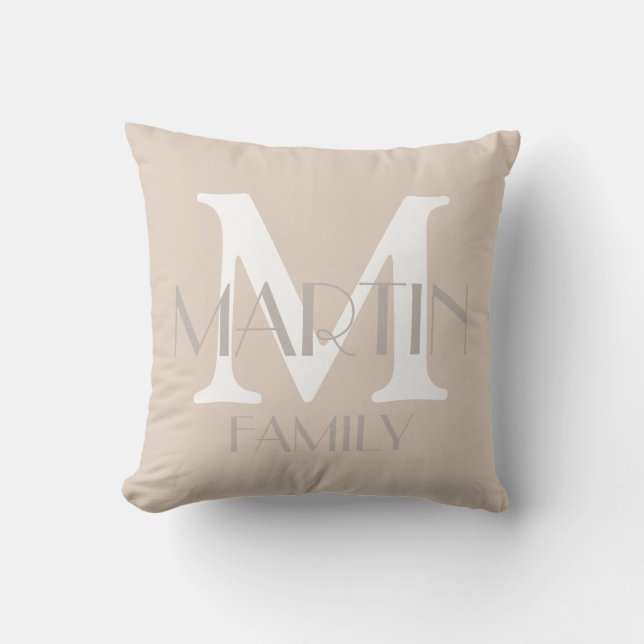 Coussin Monogramme familial personnalisé et nom de l'oreil (Recto)