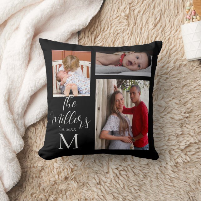 Coussin Monogramme Famille Photo Collage Customisé (Couverture)