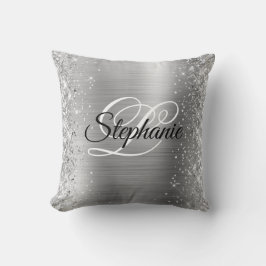 Coussin Monogramme fantaisie argenté de bord de la glitter