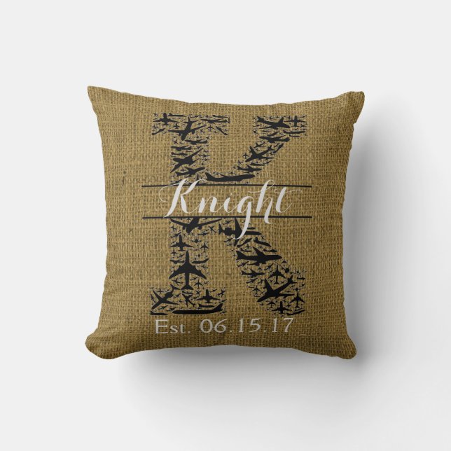 Coussin Monogramme fendu "K " d'avion rustique de toile de (Recto)