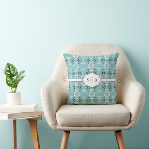 Coussin Monogramme Festive Royal Botanical Bleu de Mer