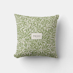 Coussin Monogramme Feuille de saule vert moderne