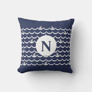 Coussin Monogramme fin requin bleu marine